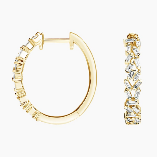 1/4 CTW Baguette Diamond Cluster Hoop Earrings In Yellow Gold