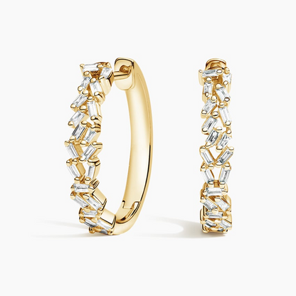 1/4 CTW Baguette Diamond Cluster Hoop Earrings In Yellow Gold