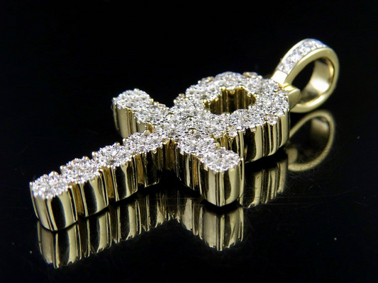 10K Lab Grown Diamond Cluster Egyptian Ankh Cross Pendant