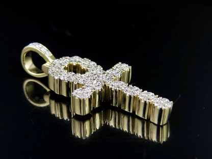 10K Lab Grown Diamond Cluster Egyptian Ankh Cross Pendant