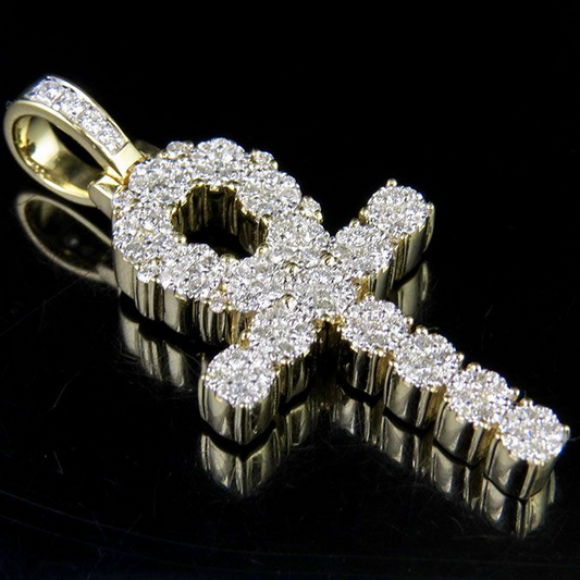 10K Lab Grown Diamond Cluster Egyptian Ankh Cross Pendant