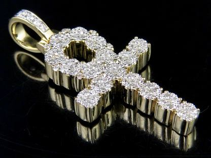 10K Lab Grown Diamond Cluster Egyptian Ankh Cross Pendant
