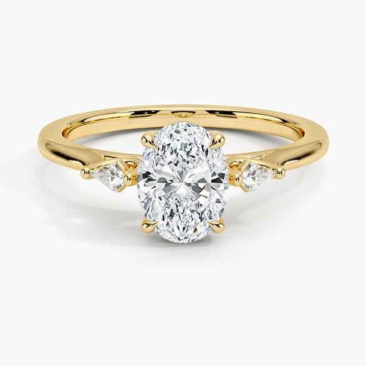 1Ct Oval Lab Grown Diamond Gold Three Stone Ring