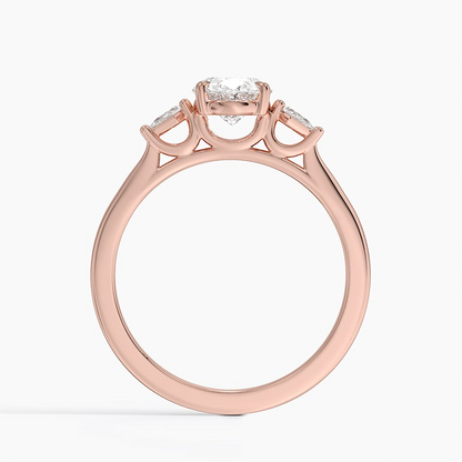 1Ct Oval Lab Grown Diamond Gold Three Stone Ring