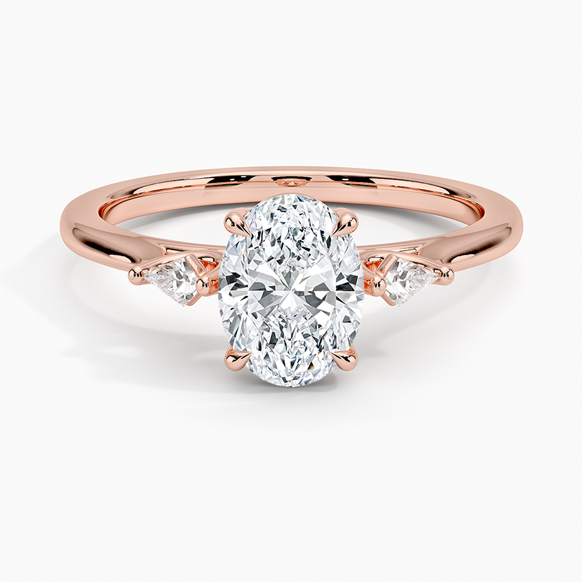 1Ct Oval Lab Grown Diamond Gold Three Stone Ring