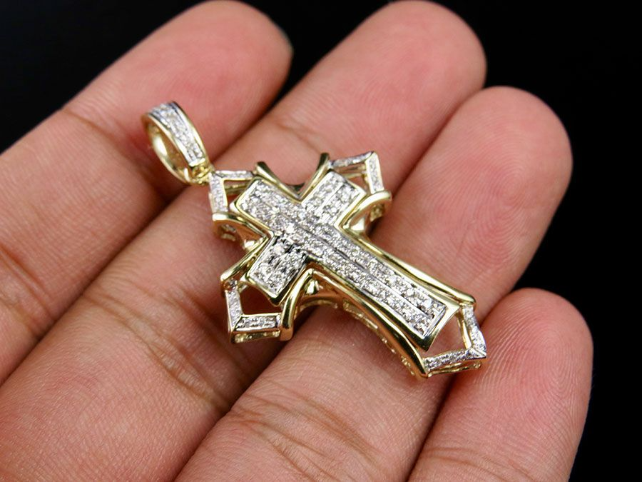 1.75 Inch Lab Grown Diamond 14K Cross Charm Pendant