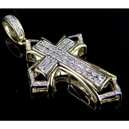 1.75 Inch Lab Grown Diamond 14K Cross Charm Pendant