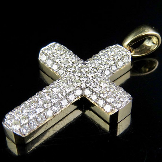 14K Lab Grown Diamond Puff Style 4 Row Cross Pendant