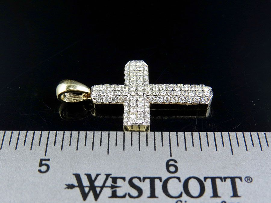 14K Lab Grown Diamond Puff Style 4 Row Cross Pendant