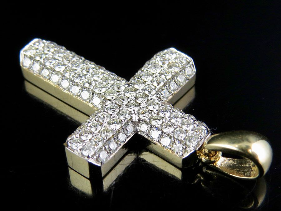 14K Lab Grown Diamond Puff Style 4 Row Cross Pendant