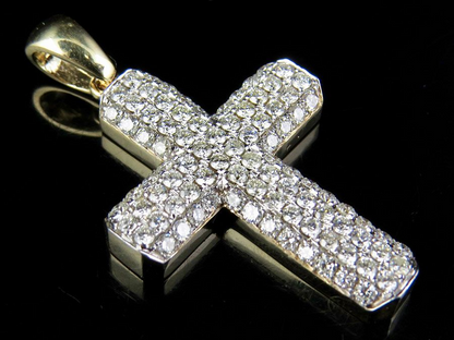 14K Lab Grown Diamond Puff Style 4 Row Cross Pendant
