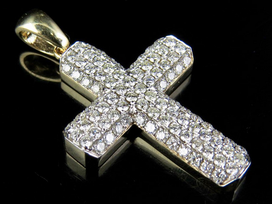 14K Lab Grown Diamond Puff Style 4 Row Cross Pendant
