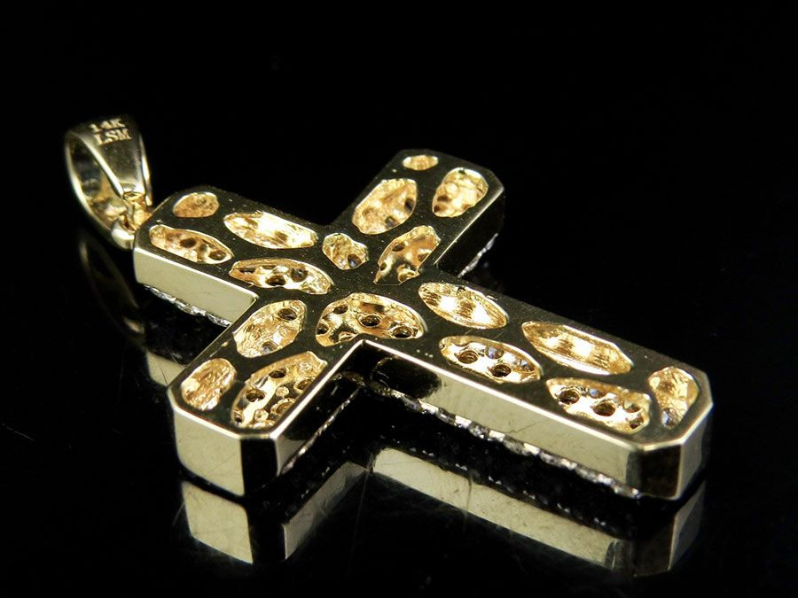 14K Lab Grown Diamond Puff Style 4 Row Cross Pendant