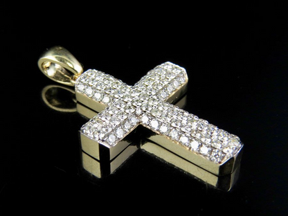 14K Lab Grown Diamond Puff Style 4 Row Cross Pendant