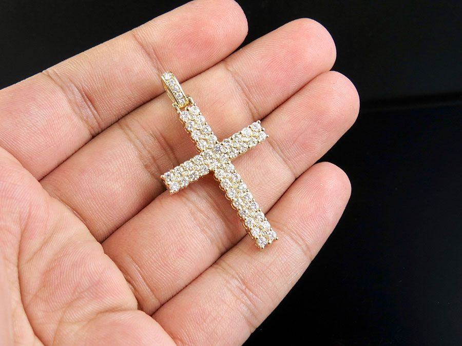 14K Two Row Cross Lab Grown Diamond Pendant Charm