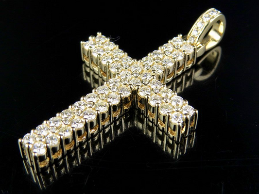 14K Two Row Cross Lab Grown Diamond Pendant Charm