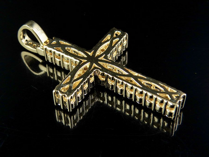 14K Two Row Cross Lab Grown Diamond Pendant Charm