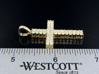 14K Two Row Cross Lab Grown Diamond Pendant Charm