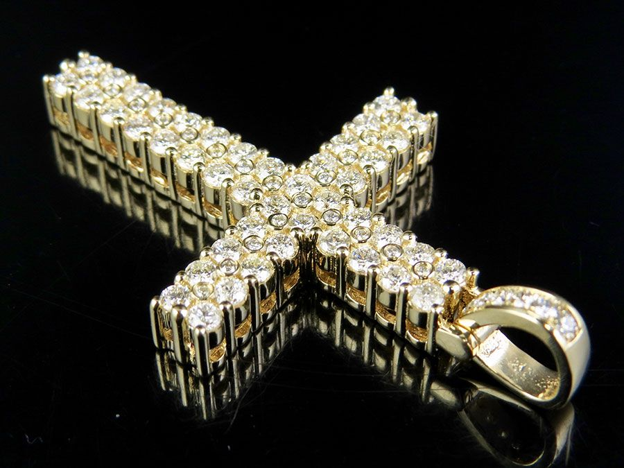 14K Two Row Cross Lab Grown Diamond Pendant Charm