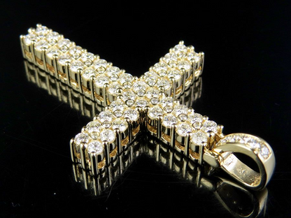 14K Two Row Cross Lab Grown Diamond Pendant Charm