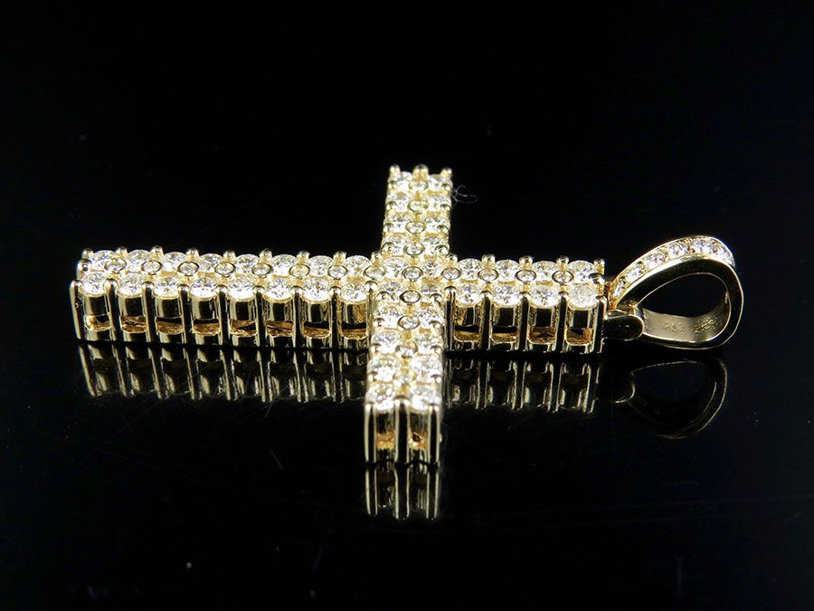 14K Two Row Cross Lab Grown Diamond Pendant Charm