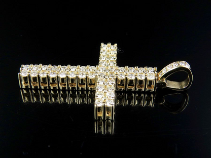 14K Two Row Cross Lab Grown Diamond Pendant Charm