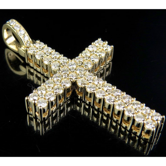 14K Two Row Cross Lab Grown Diamond Pendant Charm