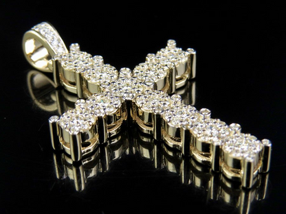 10K Lab Grown Diamond 1.5 Inch Cluster Cross Charm