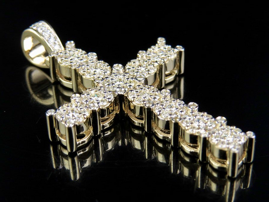 10K Lab Grown Diamond 1.5 Inch Cluster Cross Charm