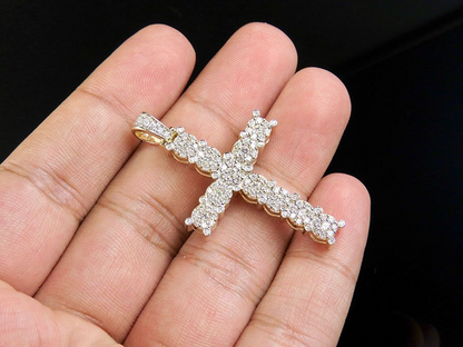 10K Lab Grown Diamond 1.5 Inch Cluster Cross Charm
