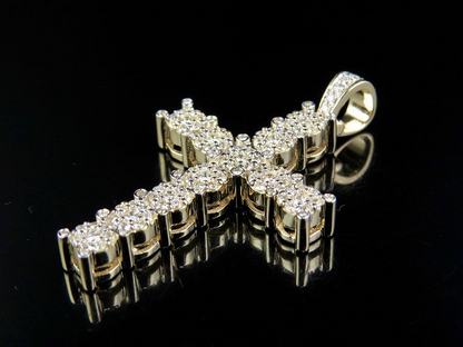 10K Lab Grown Diamond 1.5 Inch Cluster Cross Charm
