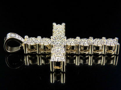 10K Lab Grown Diamond 1.5 Inch Cluster Cross Charm