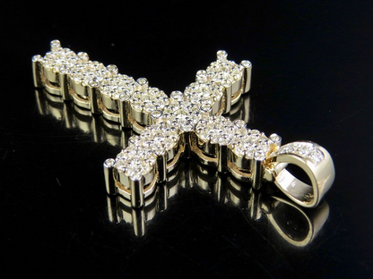 10K Lab Grown Diamond 1.5 Inch Cluster Cross Charm