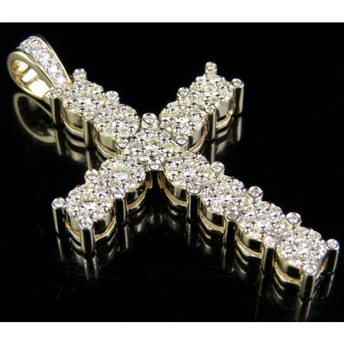 10K Lab Grown Diamond 1.5 Inch Cluster Cross Charm