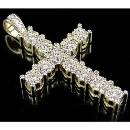 10K Lab Grown Diamond 1.5 Inch Cluster Cross Charm