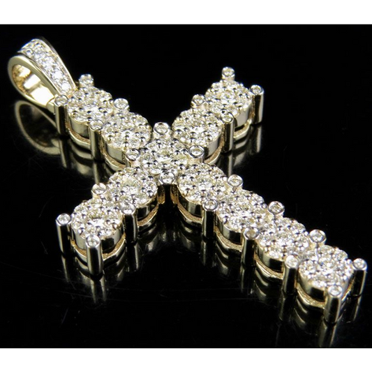 10K Lab Grown Diamond 1.5 Inch Cluster Cross Charm