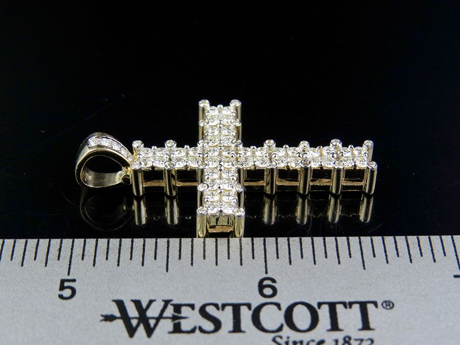 10k Lab Grown Diamond Two Row Prong Cross Pendant