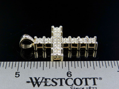 10k Lab Grown Diamond Two Row Prong Cross Pendant
