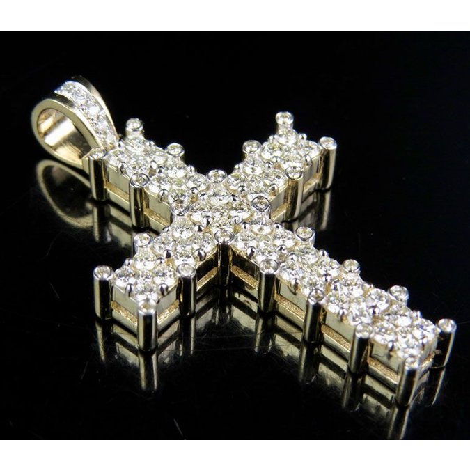 10k Lab Grown Diamond Two Row Prong Cross Pendant
