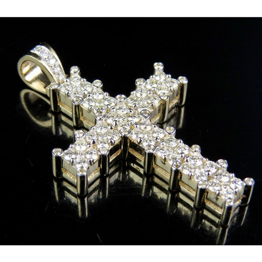 10k Lab Grown Diamond Two Row Prong Cross Pendant