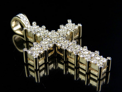 10k Lab Grown Diamond Two Row Prong Cross Pendant