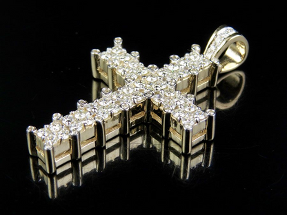 10k Lab Grown Diamond Two Row Prong Cross Pendant