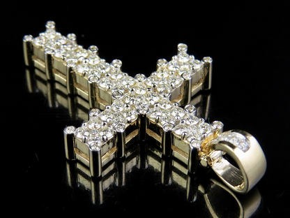 10k Lab Grown Diamond Two Row Prong Cross Pendant