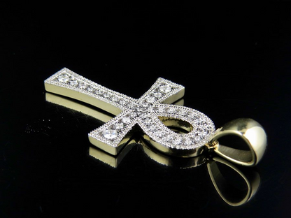 0.60 CTW 10K Lab Grown Diamond One Row Ankh Cross Pendant