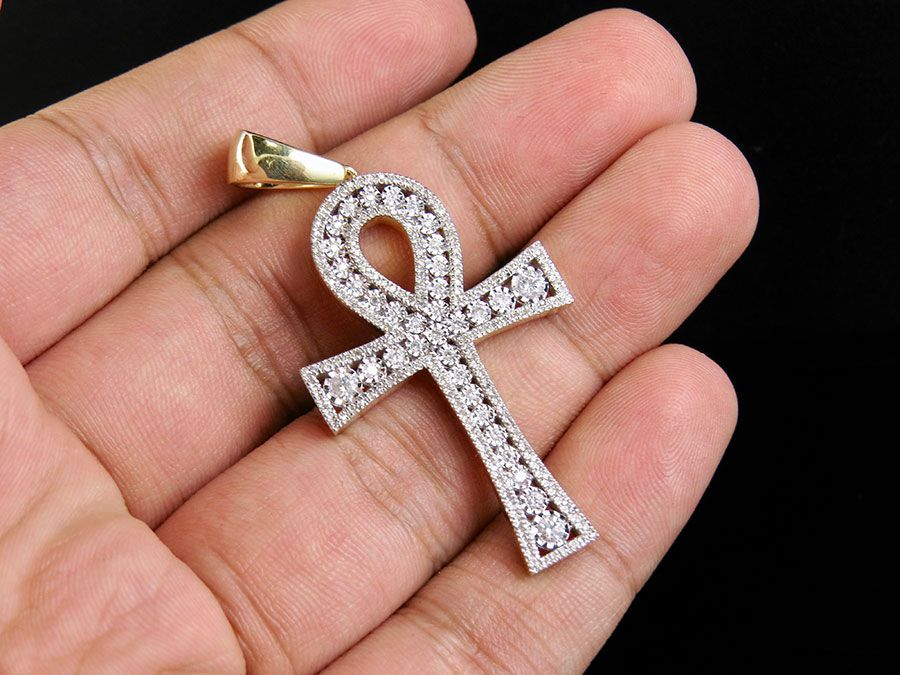 0.60 CTW 10K Lab Grown Diamond One Row Ankh Cross Pendant