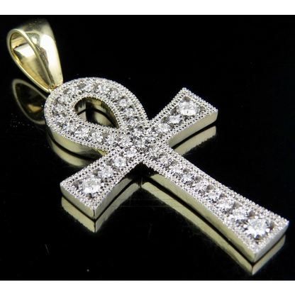 0.60 CTW 10K Lab Grown Diamond One Row Ankh Cross Pendant