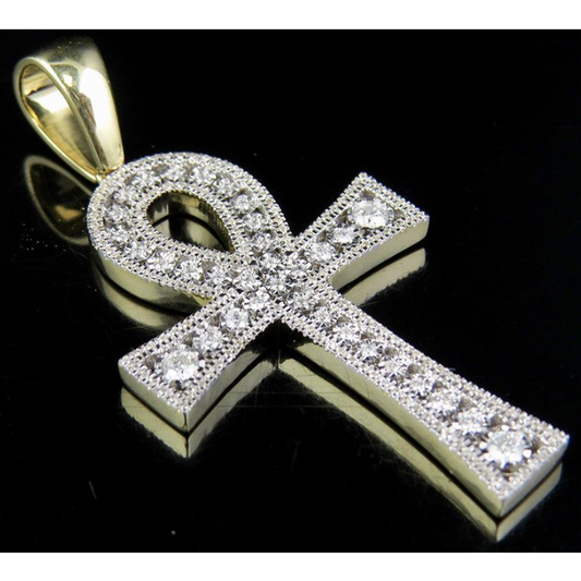 0.60 CTW 10K Lab Grown Diamond One Row Ankh Cross Pendant