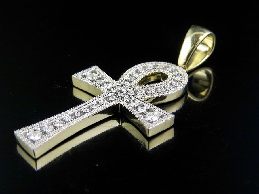 0.60 CTW 10K Lab Grown Diamond One Row Ankh Cross Pendant