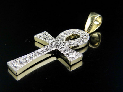 0.60 CTW 10K Lab Grown Diamond One Row Ankh Cross Pendant