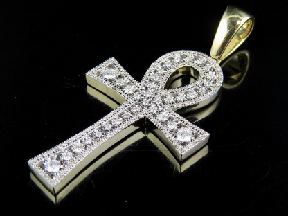 0.60 CTW 10K Lab Grown Diamond One Row Ankh Cross Pendant